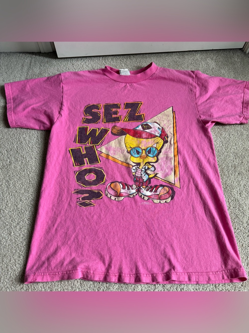 Vintage 90’s Looney Tunes Tweety Bird Warner Brothers T-Shirt Pink 1997 Freeze S